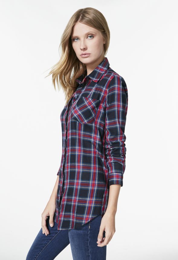 Plaid Tunic Shirt in Red - Get great deals at JustFab