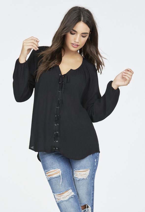 Lace Up Front Top in Black - Get great deals at JustFab