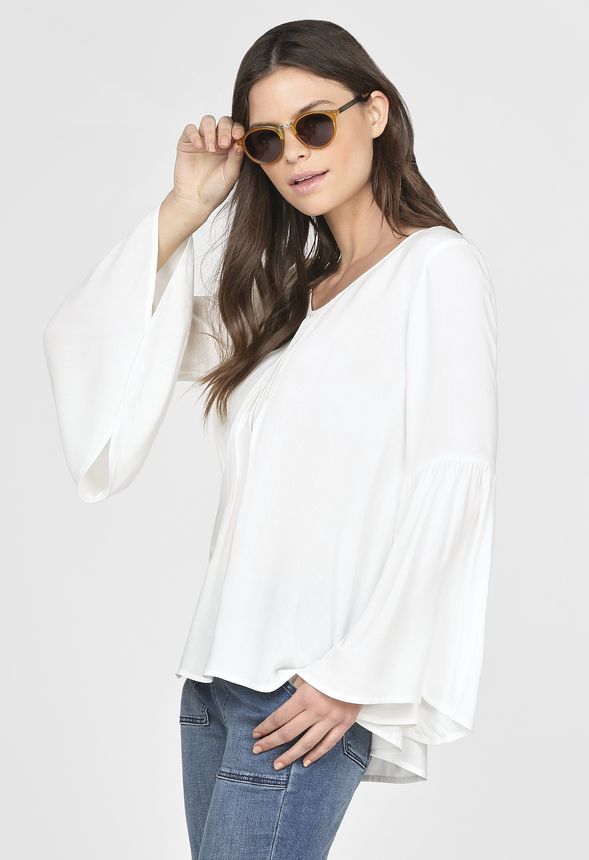 Hi-Low Pintuck Top in Off-White - Get great deals at JustFab