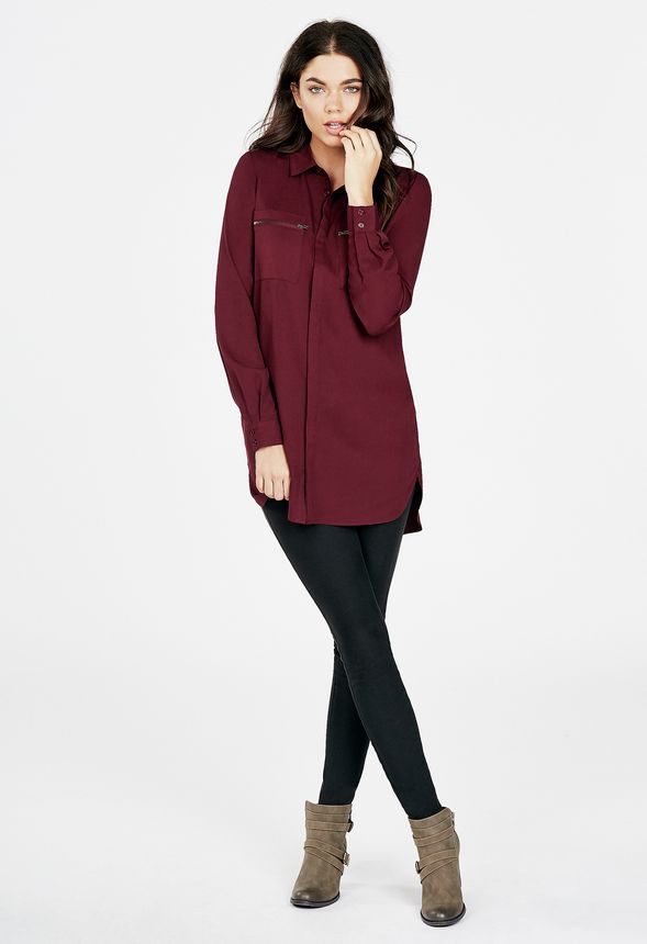 Zip Tunic Blouse in OXBLOOD - Get great deals at JustFab