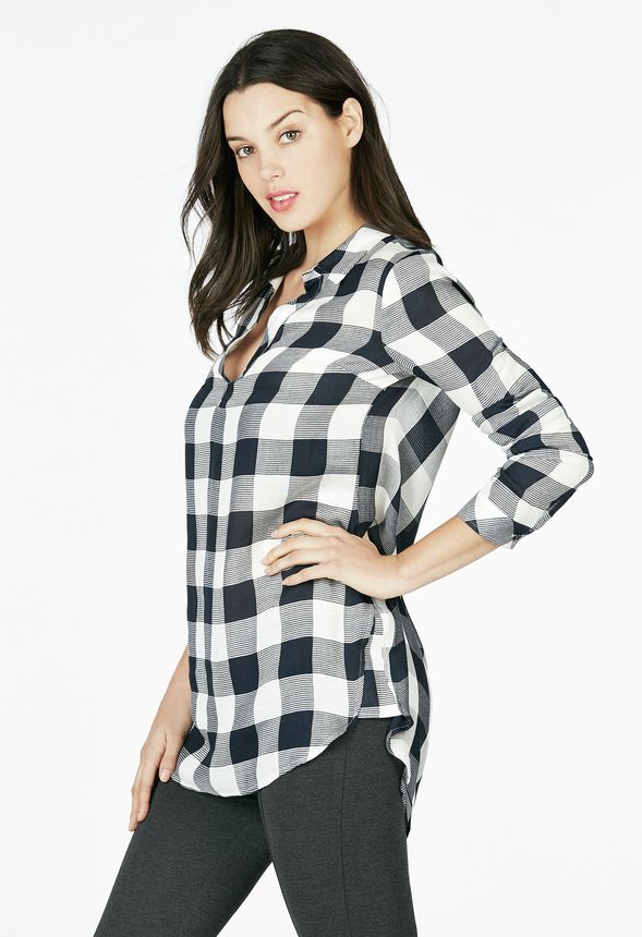 Plaid Pullover Tunic in navy/ off white - Get great deals at JustFab