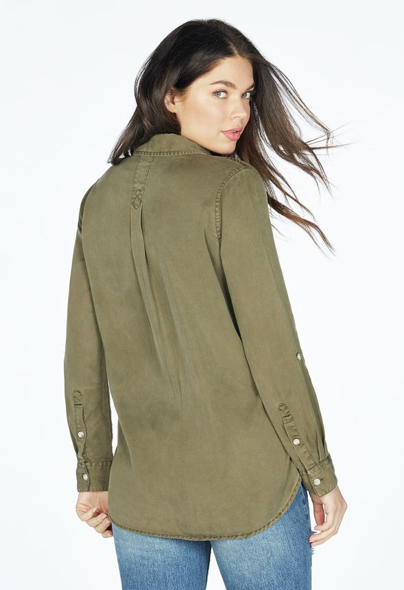 Utility Button Down Shirt in Olive - Get great deals at JustFab