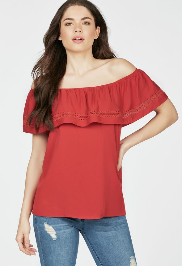 Flounce Blouse in cayenne red - Get great deals at JustFab
