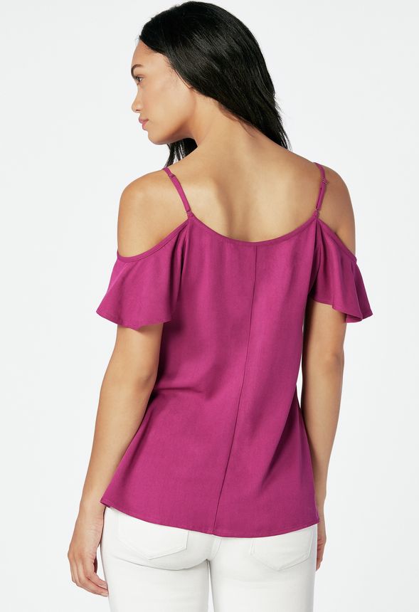 Flouncy Cold Shoulder Top in plum caspia - Get great deals at JustFab