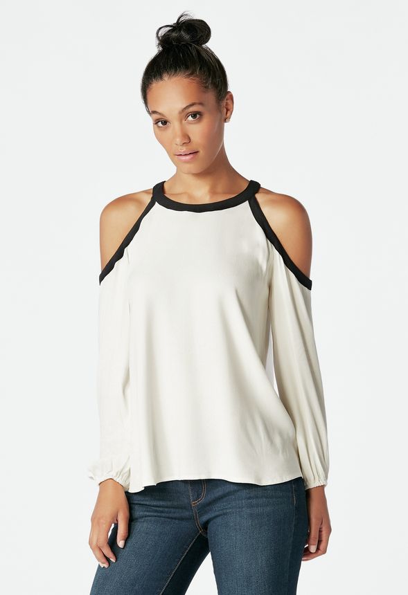 Blocked Cold Shoulder Top in WINTER WHITE - Get great deals at JustFab