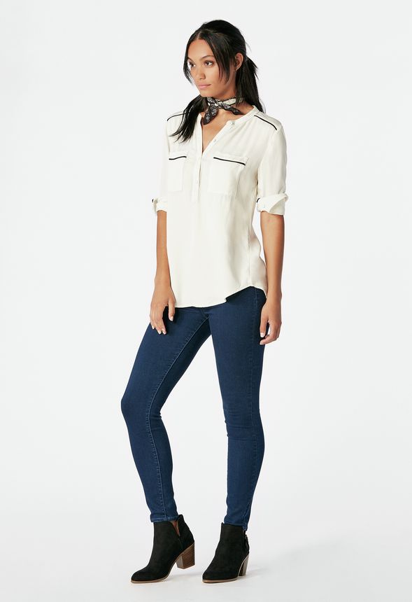 Long Sleeve Shirt With Piping in Off-White - Get great deals at JustFab