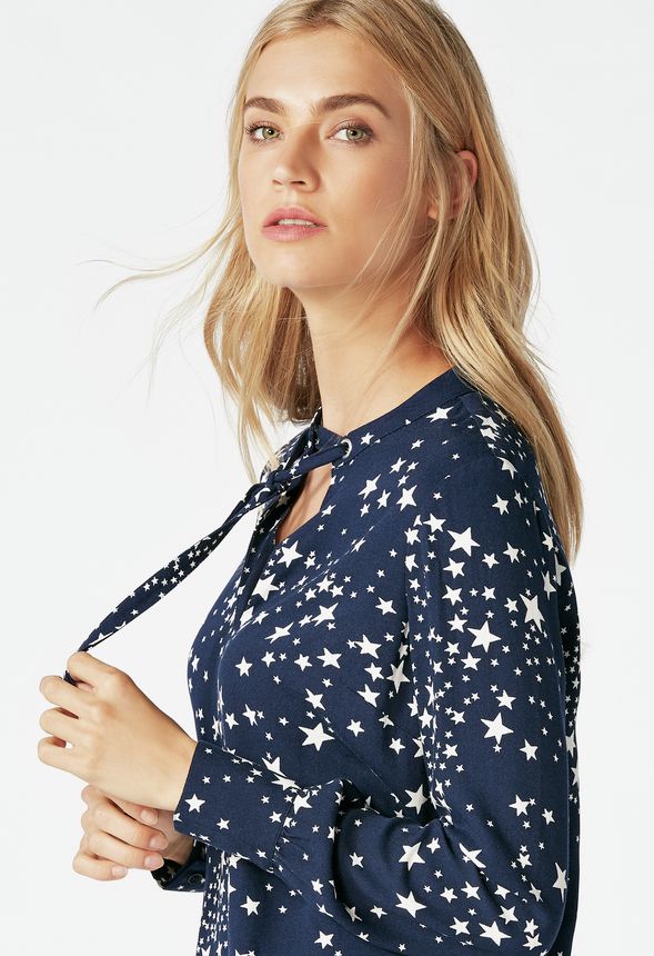 Tie Bow Blouse in INDIGO MULTI - Get great deals at JustFab