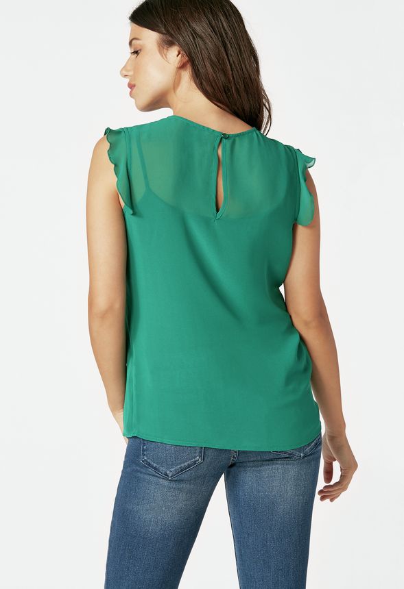 Chiffon Ruffle Blouse in Alpine Green - Get great deals at JustFab