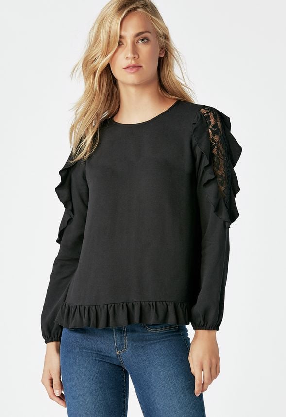 Lace Shoulder Blouse in Black - Get great deals at JustFab