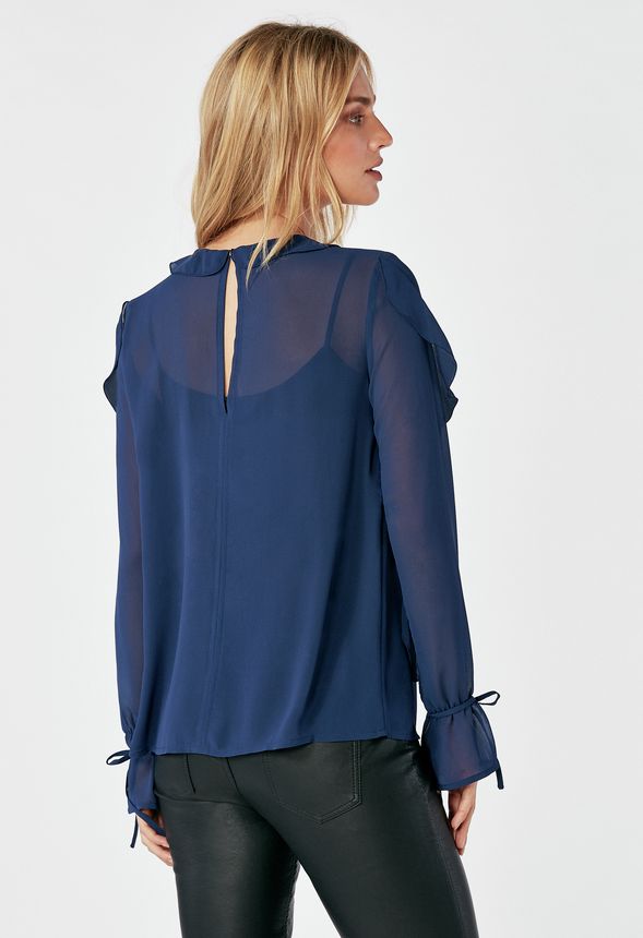Ruffle Sleeve Top in NAVY - Get great deals at JustFab