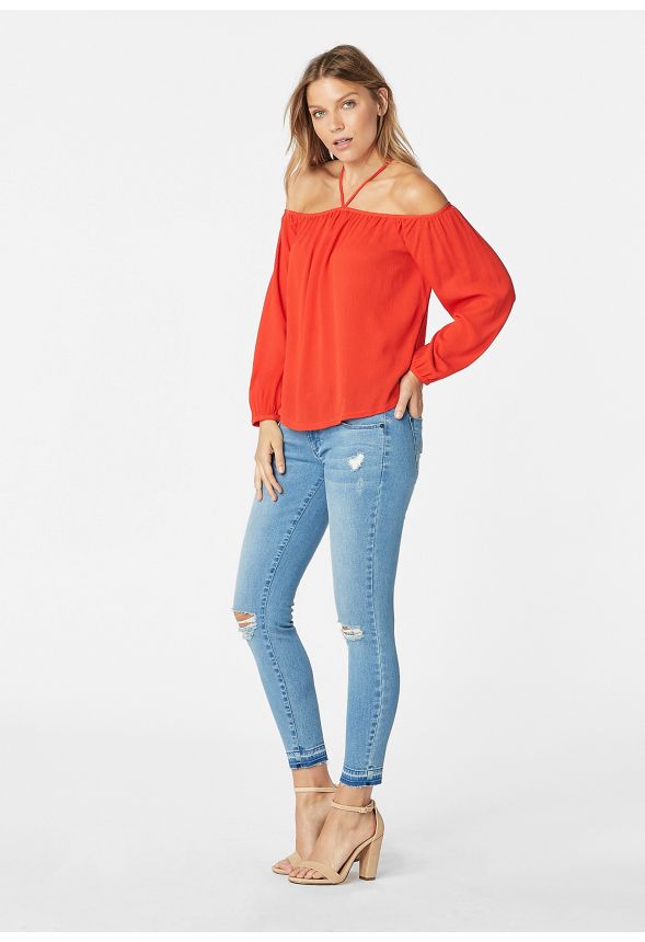 Textured Cold Shoulder Top in FIERY RED - Get great deals at JustFab