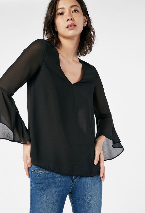 bell sleeve top black