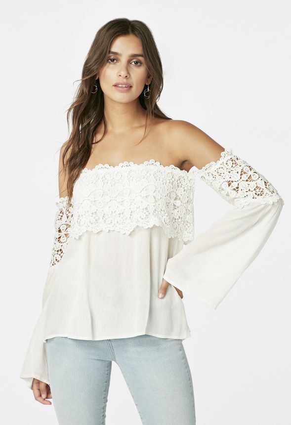Crochet Off Shoulder Top in Off-White - Get great deals at JustFab