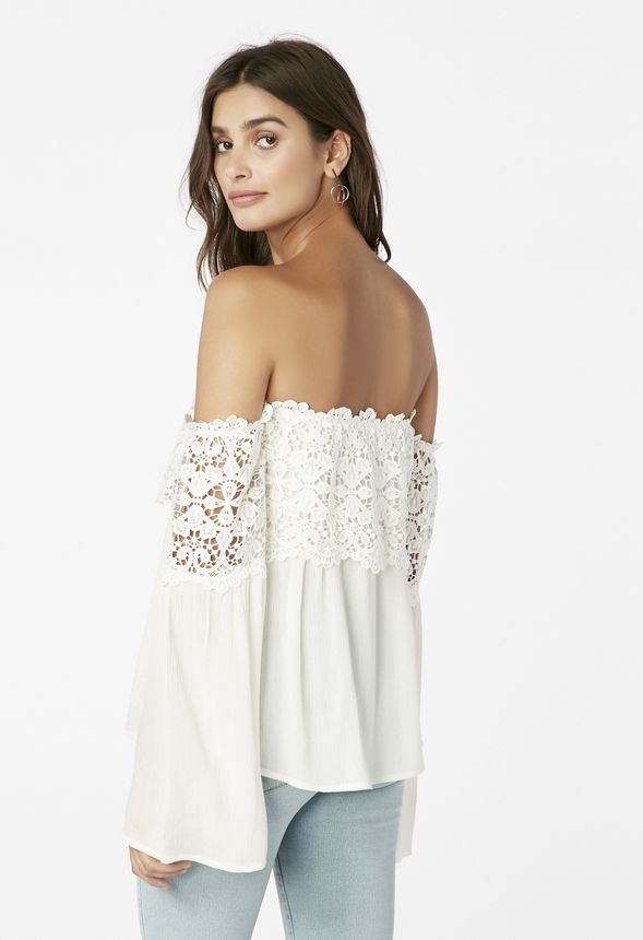 Crochet Off Shoulder Top in Off-White - Get great deals at JustFab