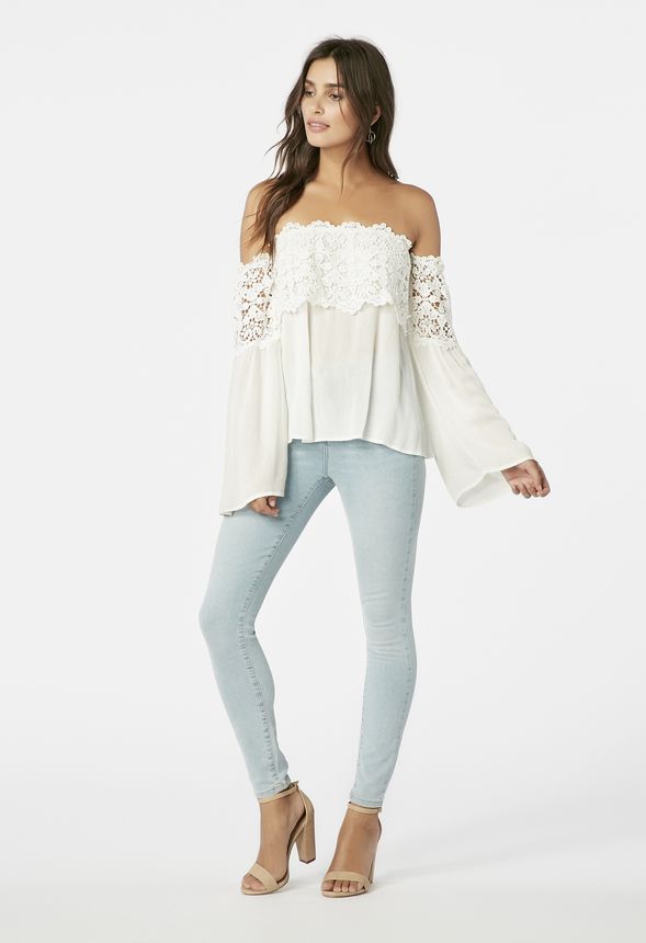 Crochet Off Shoulder Top in Off-White - Get great deals at JustFab