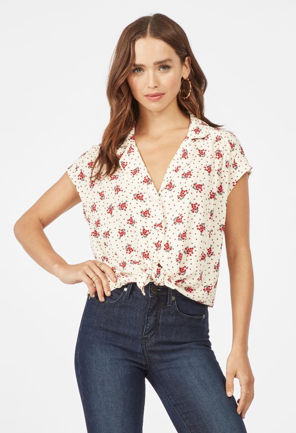 Sleeveless Button Down Shirt in Red - Get great deals at JustFab
