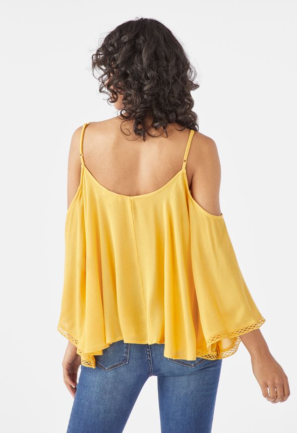 Cold Shoulder Gauze Top in Mustard Get great deals at JustFab