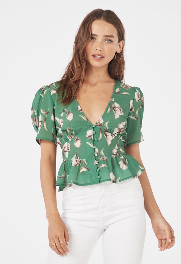 Chiffon Floral Top in Green Multi - Get great deals at JustFab