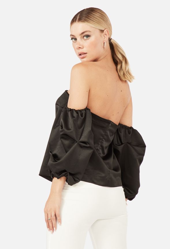 black satin off shoulder top