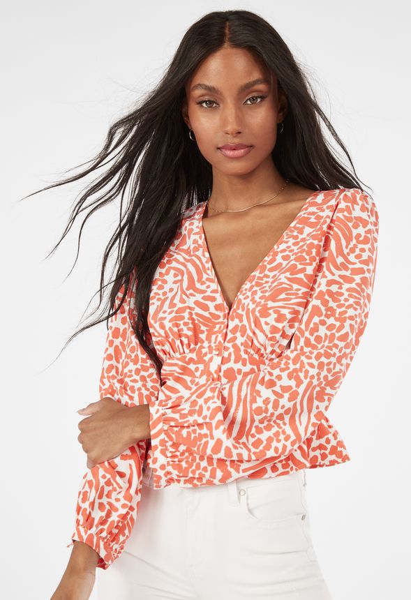 all over figure print button front blouse