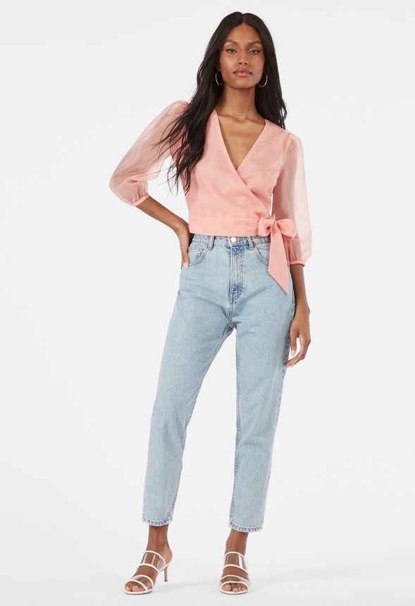 Organza Side Tie Top in Coral - Get great deals at JustFab