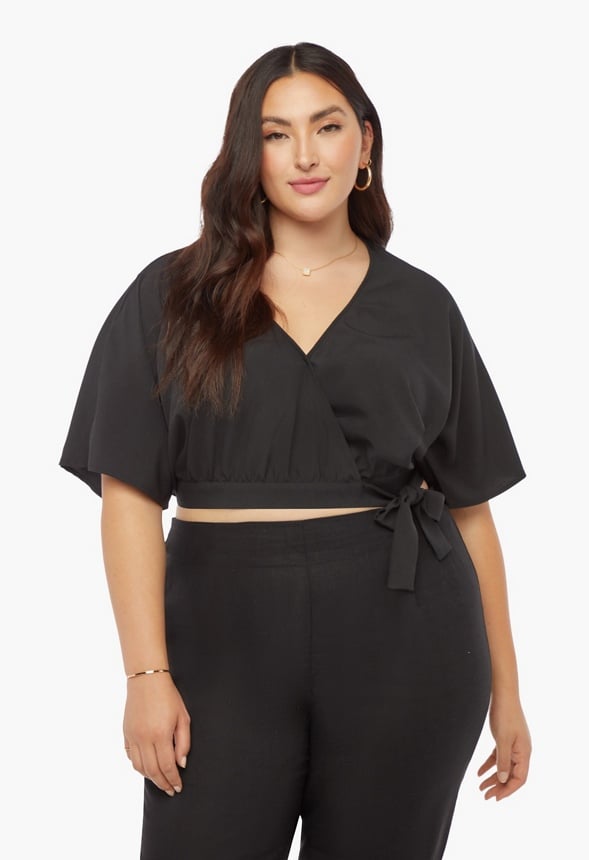 Dolman Wrap Top Plus Size in Black - Get great deals at JustFab