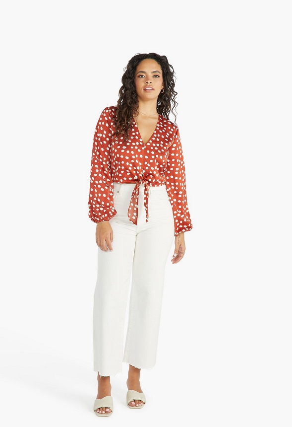 Front Tie Blouson Sleeve Blouse